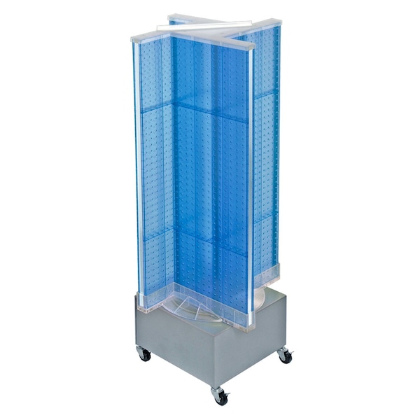 Pinwheel Pegboard Floor Display on Revolving Wheeled Base. Spinner Rack Stand.